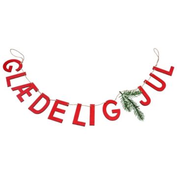 Guirlande vrolijk kerstfeest met groene dennentak 100x8 cm Det Gamle Apotek