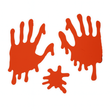 Halloween raamdecoratie met bloedige handen