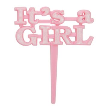 Het's een meisje taartdecoratie roze 8x