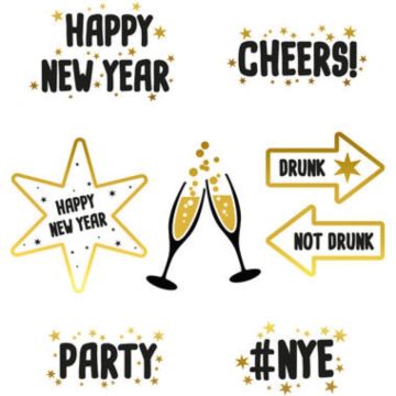 Nieuwjaarsstickers voor het raam 12x13,5 cm - 8x mix