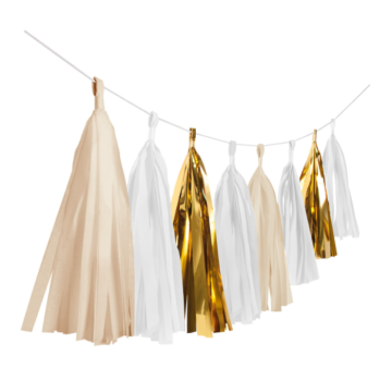 Wimpel met Witte & Gouden Pompoms - 4 meter