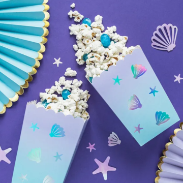Popcornbakjes met zee-thema 6x - 7x7x12,5 cm