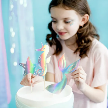 Holografische zeemeermin taarttoppers mix 3x - 24,5 cm