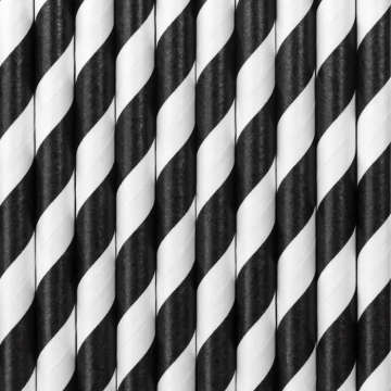 Papieren rietjes Zwart en Wit gestreept 10x - 19 cm