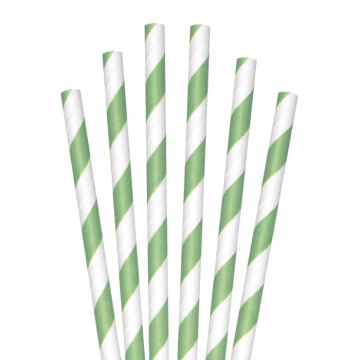 Papieren rietjes groen en wit gestreept 20x