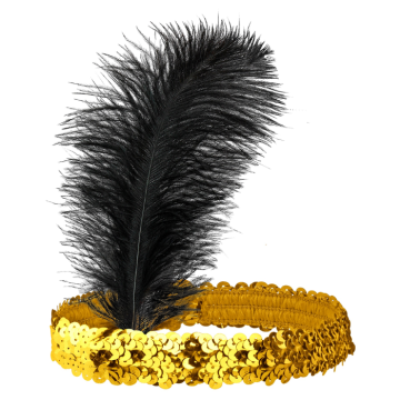 Gouden haarband met pailletten en veren
