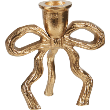 Kaarsenhouder met strikdesign in goud 11x7x12 cm