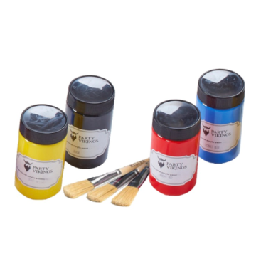 Verfset in rood, blauw, geel en zwart 100 ml - incl. 3 penselen