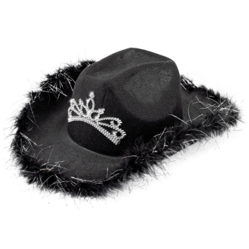 Zwarte cowboyhoed met tiara
