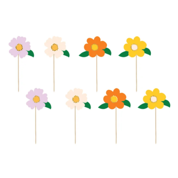 Roze Bloemen Houten Stokken 8x - 13-14,5 cm