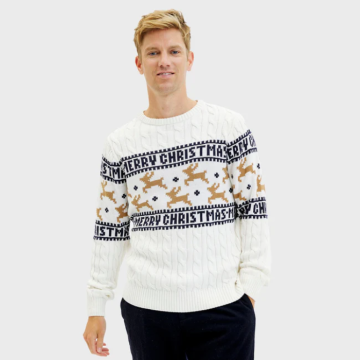 Kersttrui Merry Christmas wit 100% biologisch katoen