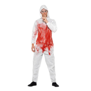 Wit jumpsuit met bloed kostuum - 2-delig