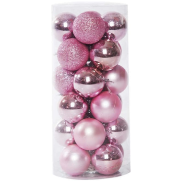 Roze kerstballen 24x - 6 cm