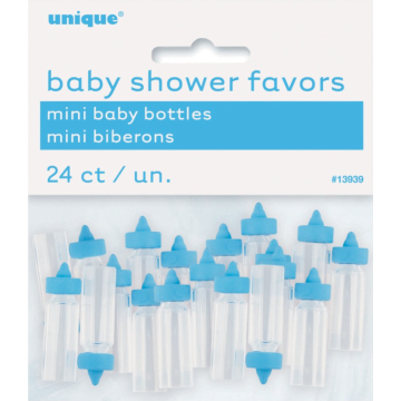 Mini fopspenenflessen voor babyshower 24x blauw