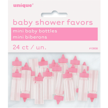 Mini flesjes voor babyshower 24x roze