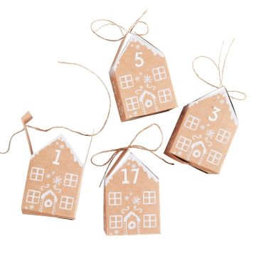 Kerst adventskalender peperkoek huisjes 9x6 cm