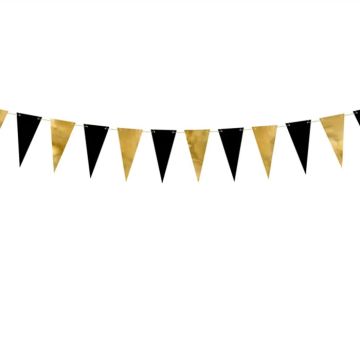 Sort & Gouden Girlande met Vlag - 2,15 meter