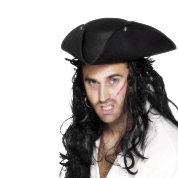 Zwarte piratenhoed met zilveren knopen