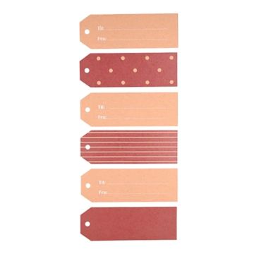 Cadeaulabels met strepen en stippen voor en van kaarten in bruin 12x Det Gamle Apotek