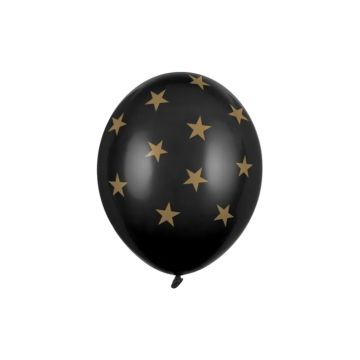 Ballon met gouden sterren zwart 6x - 30 cm