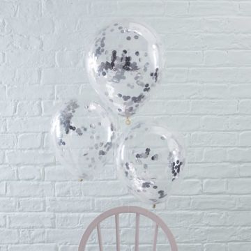Zilver Confetti Ballonnen 5x - 30 cm