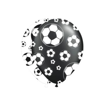 Ballonnen met voetbalmotieven zwart en wit 8x - 30 cm