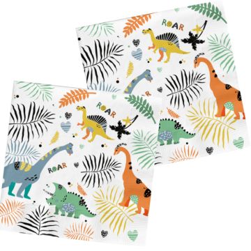Servetten met dinomotieven 20x - 33x33 cm