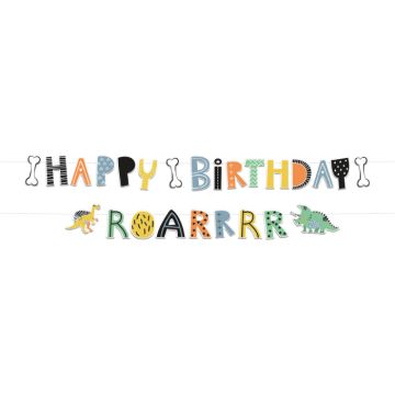 Dinosaurus slinger happy birthday 2x - 14x150 cm