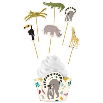 Cupcake-decoratieset met zoo-motieven 6x