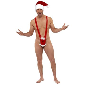 Kerstman mankini rood kostuum