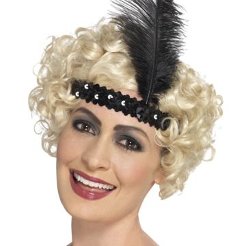 Zwarte haarband met veren