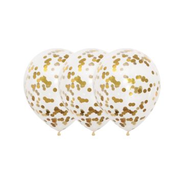 Ballonnen transparant met gouden confetti 3x - 30 cm