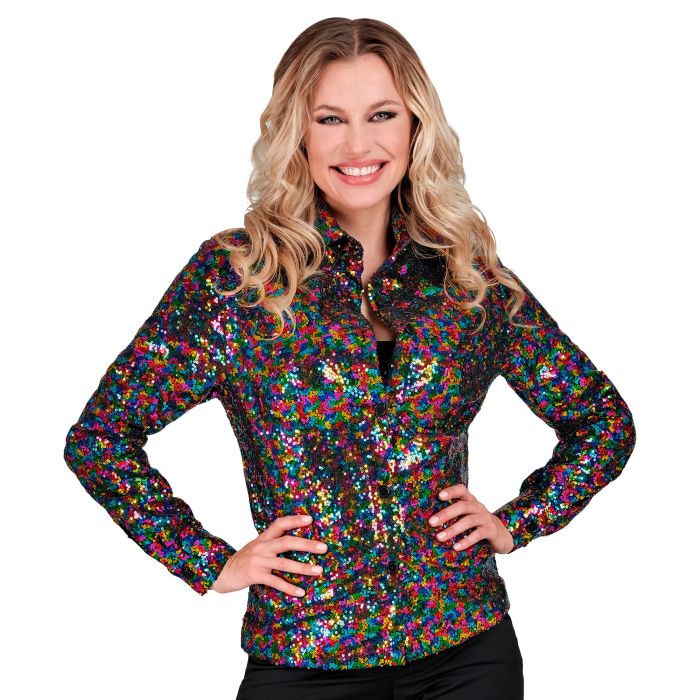 Pailletten shirt voor dames in multicolor