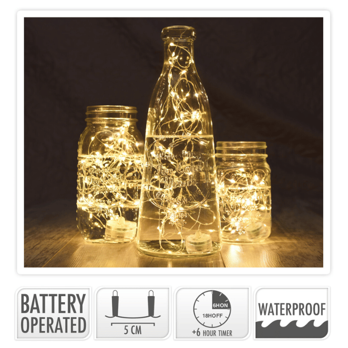 LED lichtsnoer draad 20 LED Warm wit waterdicht - 95 cm