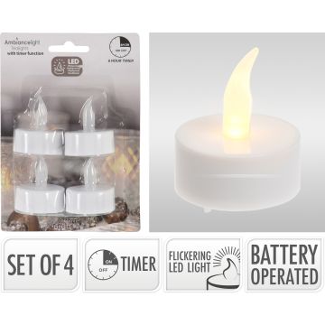 LED-theelichtjes 4 stk. met timer en flikkerend licht