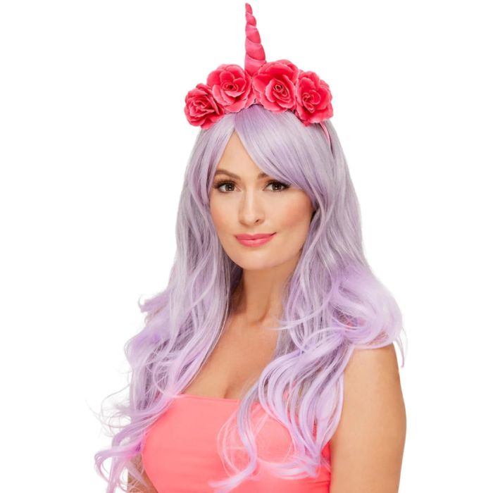 Eenhoorn haarband met bloemen roze one-size