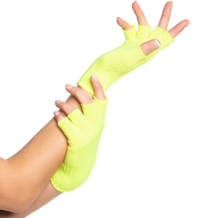 Vingerloze handschoenen one-size voor dames neon geel