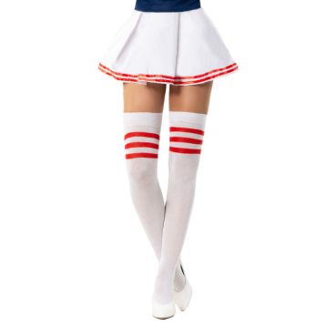 Cheerleader kniekousen one-size wit en rood