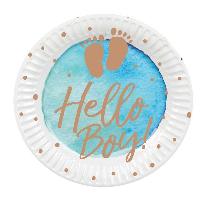 Witte en blauwe papieren borden met tekst voor jongens 10x - Ø 23 cm