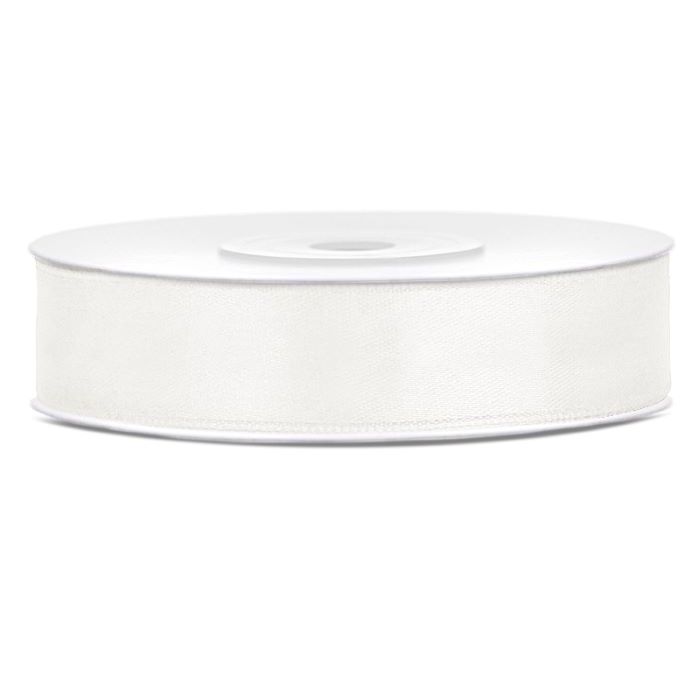 Licht crème wit satijnen lint - 12 mm x 25 m