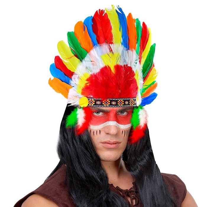 Multikleurige indianen hoofdman verenhoed