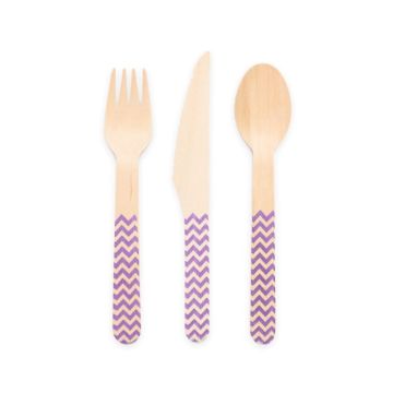 Houten bestek lila gemêleerd 18 delen - 16 cm