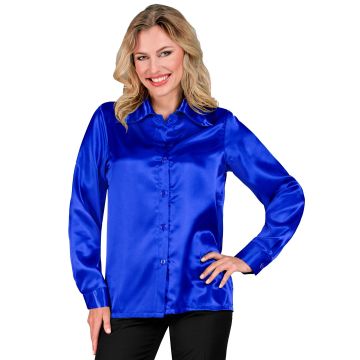 Blauw disco shirt in satijn voor dames