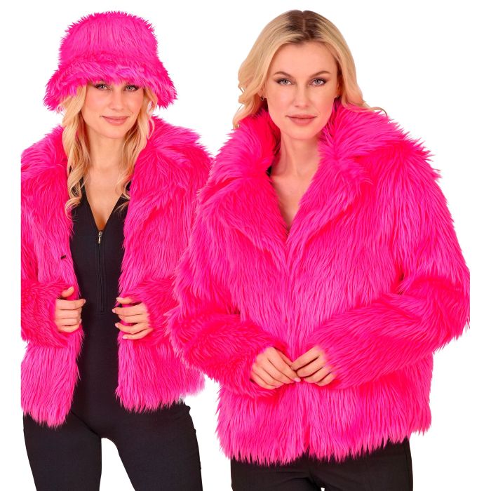 Neonroze faux fur jasje voor dames