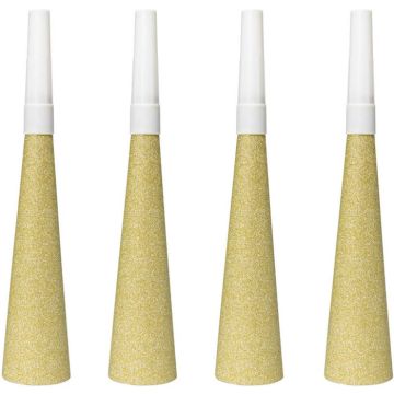 Goud glitter feesthoorns 4x - 19 cm