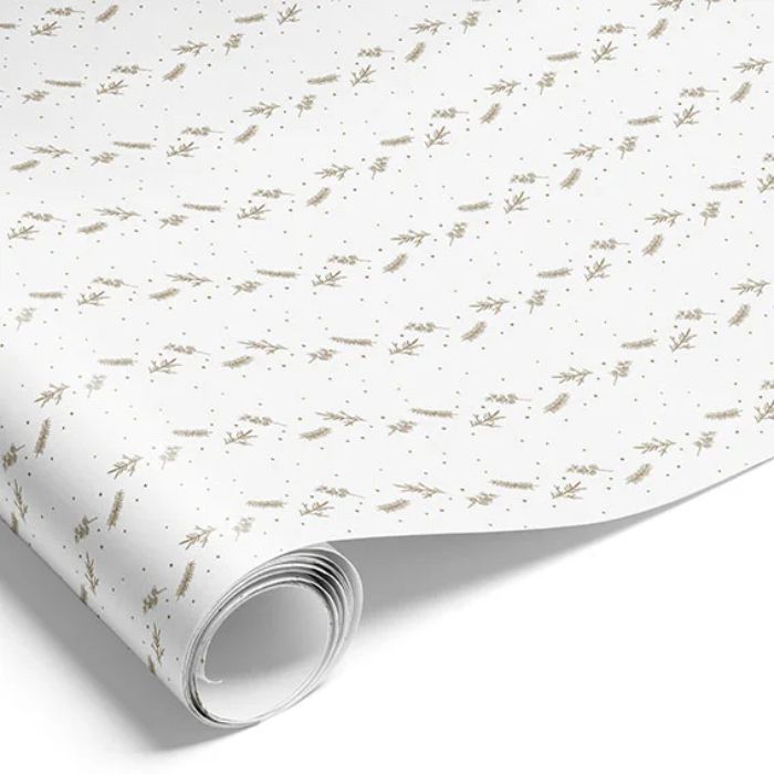 Cadeaupapier in wit met gouden motieven - 1000x70 cm
