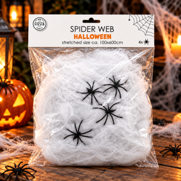 Witte spinnenweb 60 g met spinnen - 1x6 meter