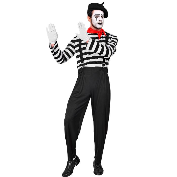 MIME (shirt, broek, bretels, nekdoek, handschoenen, hoed) Zwart