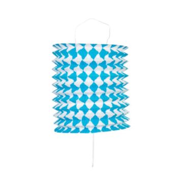 Cilindervormige lantaarn met blauwe en witte strepen 16 cm 