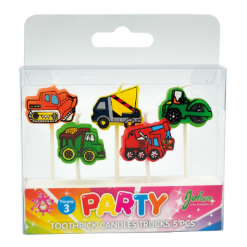 Kaarsen met vrachtwagens en graafmachines 5x